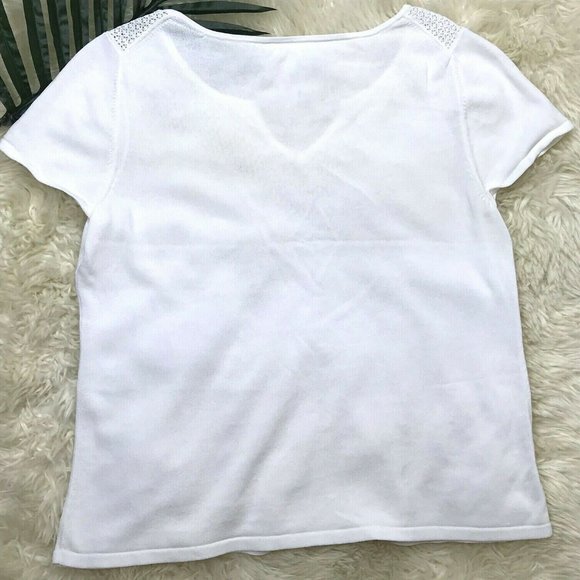 Ann Taylor Loft Beaded Collar Short Sleeve Top - Picture 2 of 7